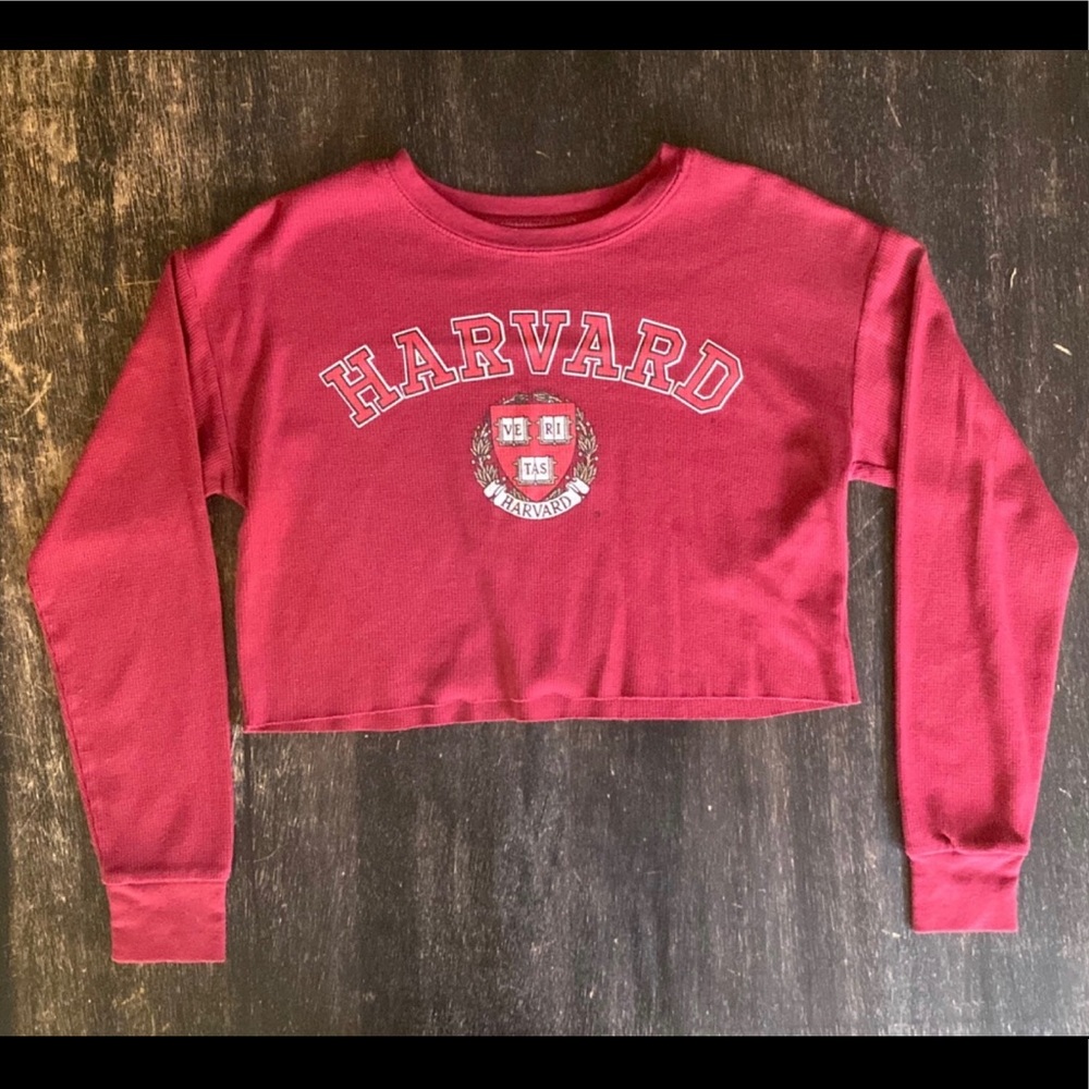 Burgundy Harvard Long Sleeve Crop Top
